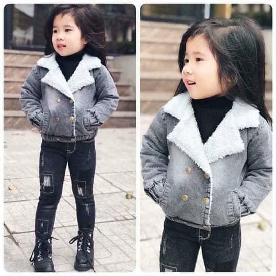 Áo khoác jean lót lông cho bé