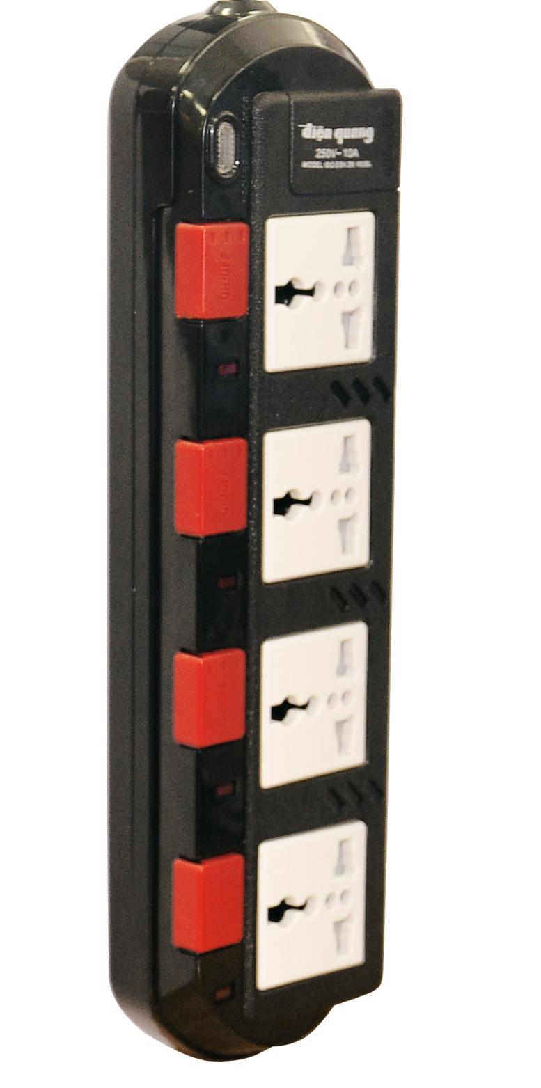 Ổ cắm Điện Quang ĐQ ESK 2B. SM740SL (4 lỗ 3 chấu dây 2 mét màu Đen Trắng Đỏ)