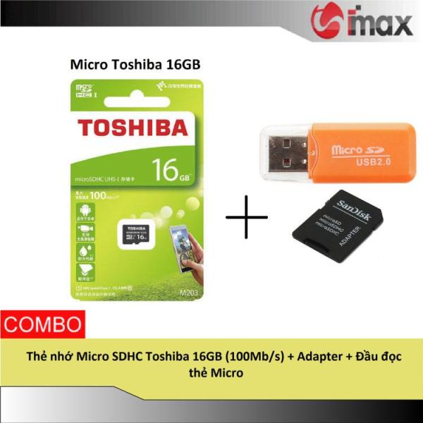 Thẻ nhớ Micro SDHC Toshiba 16GB (100Mb/s) + Adapter + Đầu đọc thẻ Micro