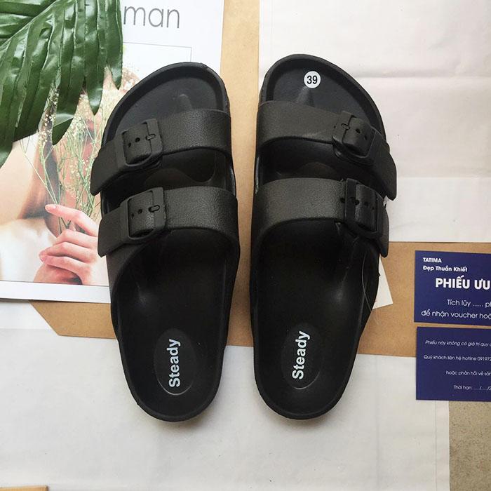 Dép quai ngang nam nữ có khóa 2 màu trắng đen (dép phom lớn, QK giảm 1 size so với size thường mang khi đặt) - Hình thật