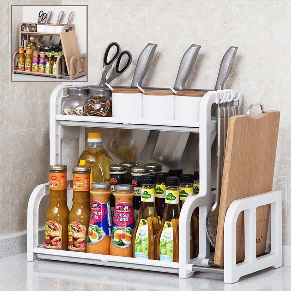 Kệ đồ nhà bếp 2 tầng có khay để thớt