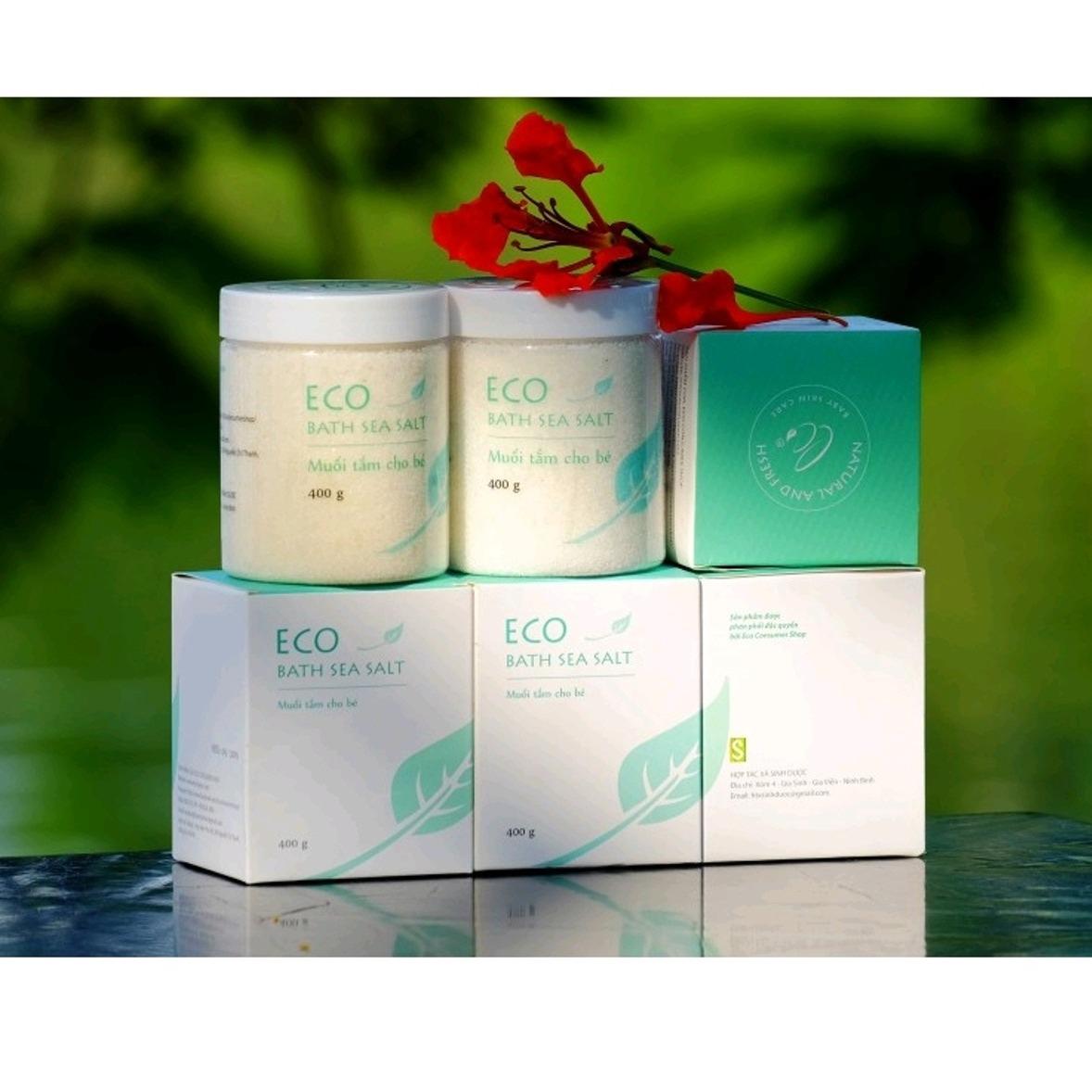 02 Muối tắm bé ECO 400gr, Muối tắm thảo dược Sinh Dược Ninh Bình -Diệt khuẩn, chống dị ứng, mẩn ngứa -Hong Nga baby