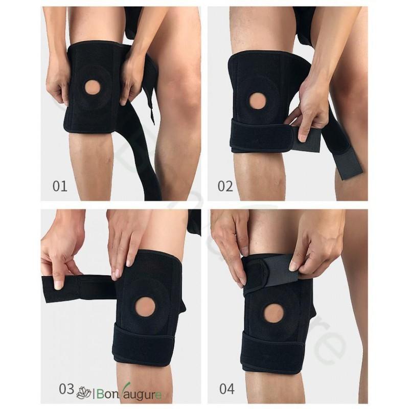 Băng dán đầu gối có 4 lò xo hỗ trợ vận động,  1 đệm eva bảo vệ gối