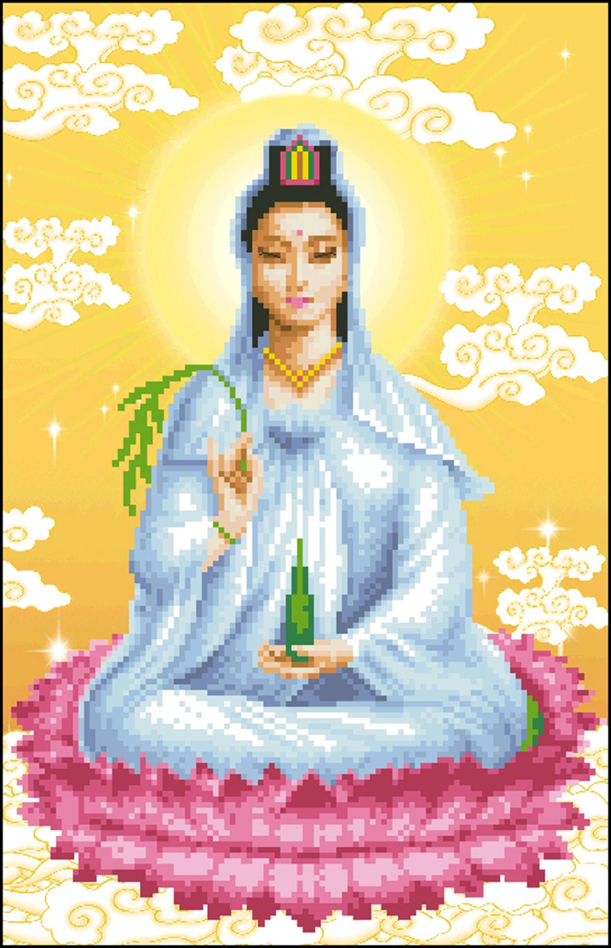 Tranh Thêu Chữ Thập Phật Bà Ngồi-S
