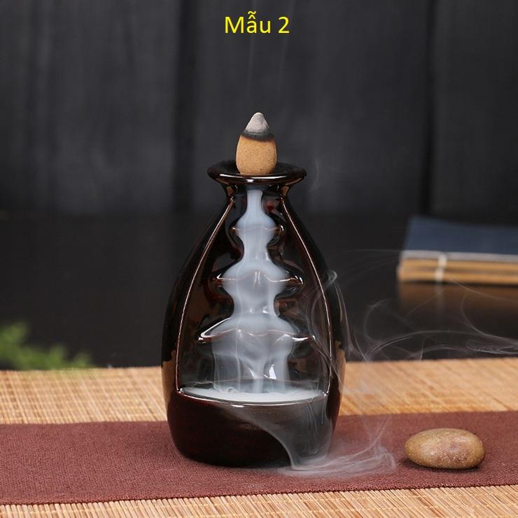 Thác khói trầm hương gốm sứ cao cấp mẫu 2 tặng kèm 10 nụ trầm
