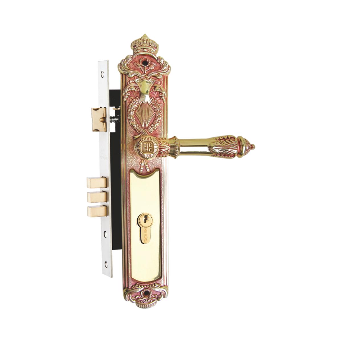 Khóa cửa tay gạt huy hoàng bằng đồng hc8524 thân inox ổ abus