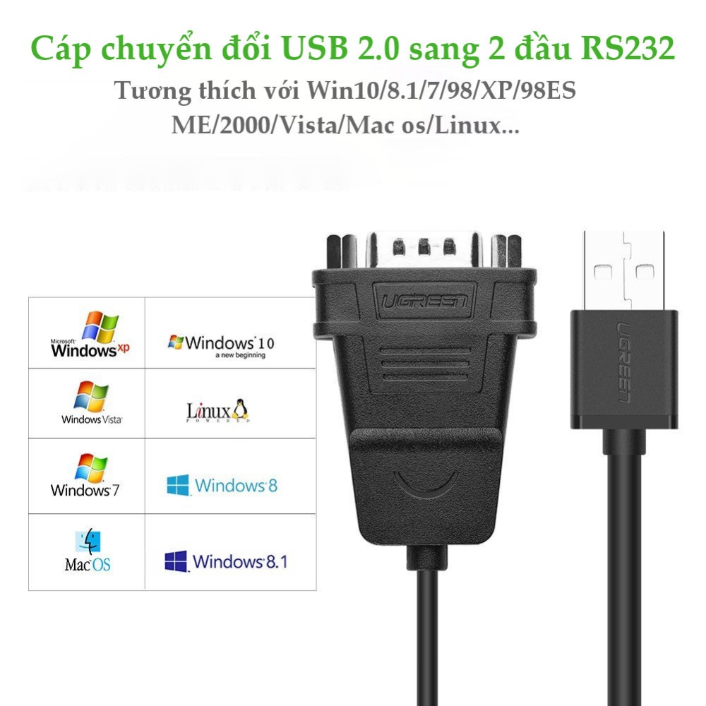 Cáp chuyển đổi USB 2.0 sang 2 cổng COM và 4 cổng COM RS232, chuẩn DB9, dài 1.5m UGREEN US229 Cáp chuyển đổi USB 2.0 sang 2 cổng COM và 4 cổng COM RS232, chuẩn DB9, dài 1.5m UGREEN US229
