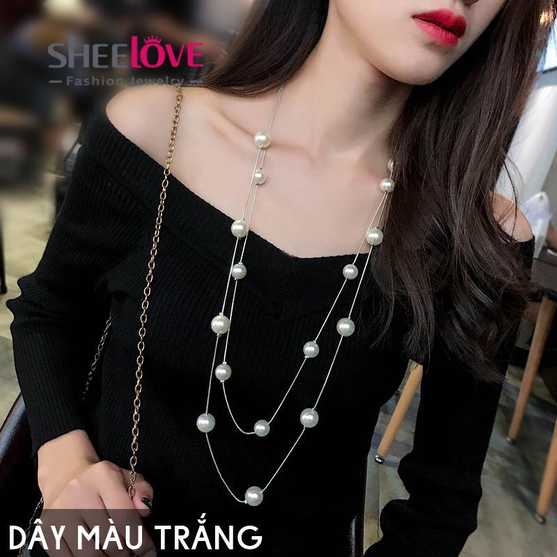 Dây chuyền đôi dáng dài đính ngọc trai trắng thời trang Hàn Quốc HKN-MYL5023