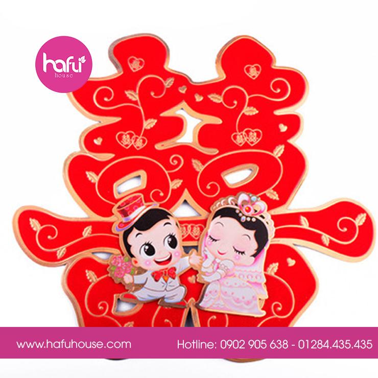 Bộ 2 chữ hỷ 3d - hình cô dâu chú rể nổi - tặng kèm 10 miếng dán 2 mặt