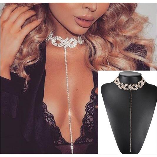 Vòng cổ choker kim loại họa tiết hình số 8 nằm ngang đính đá sang trọng