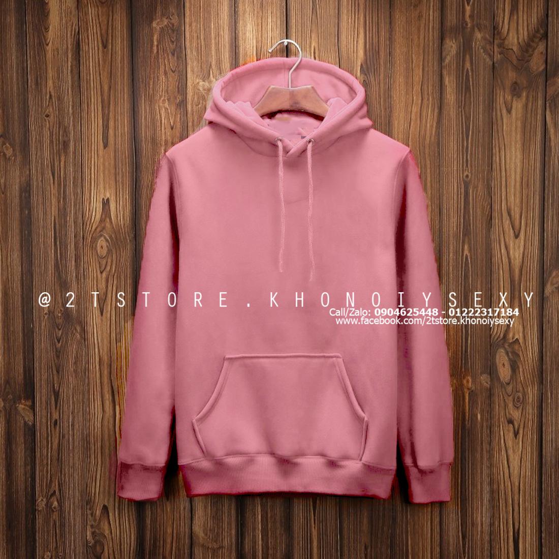 2T STORE ÁO KHOÁC HOODIE NỈ CÓ NÓN TRƠN MÀU hồng ruốc2TAKN08001--.jpg