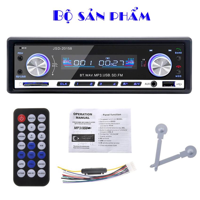 Đầu nghe nhạc máy nghe nhạc  MP3 cho Ô tô hỗ trợ Bluetooth kiêm Đài FM  JSD-20158 chạy điện DC12V