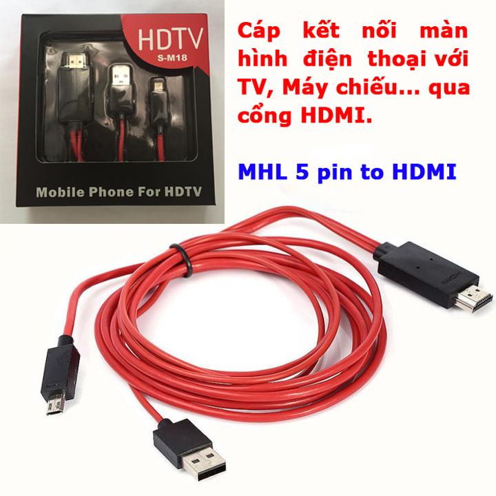 Cáp chuyển đổi mhl 5 pin micro usb to hdmi kết nối điện thoại android với tv