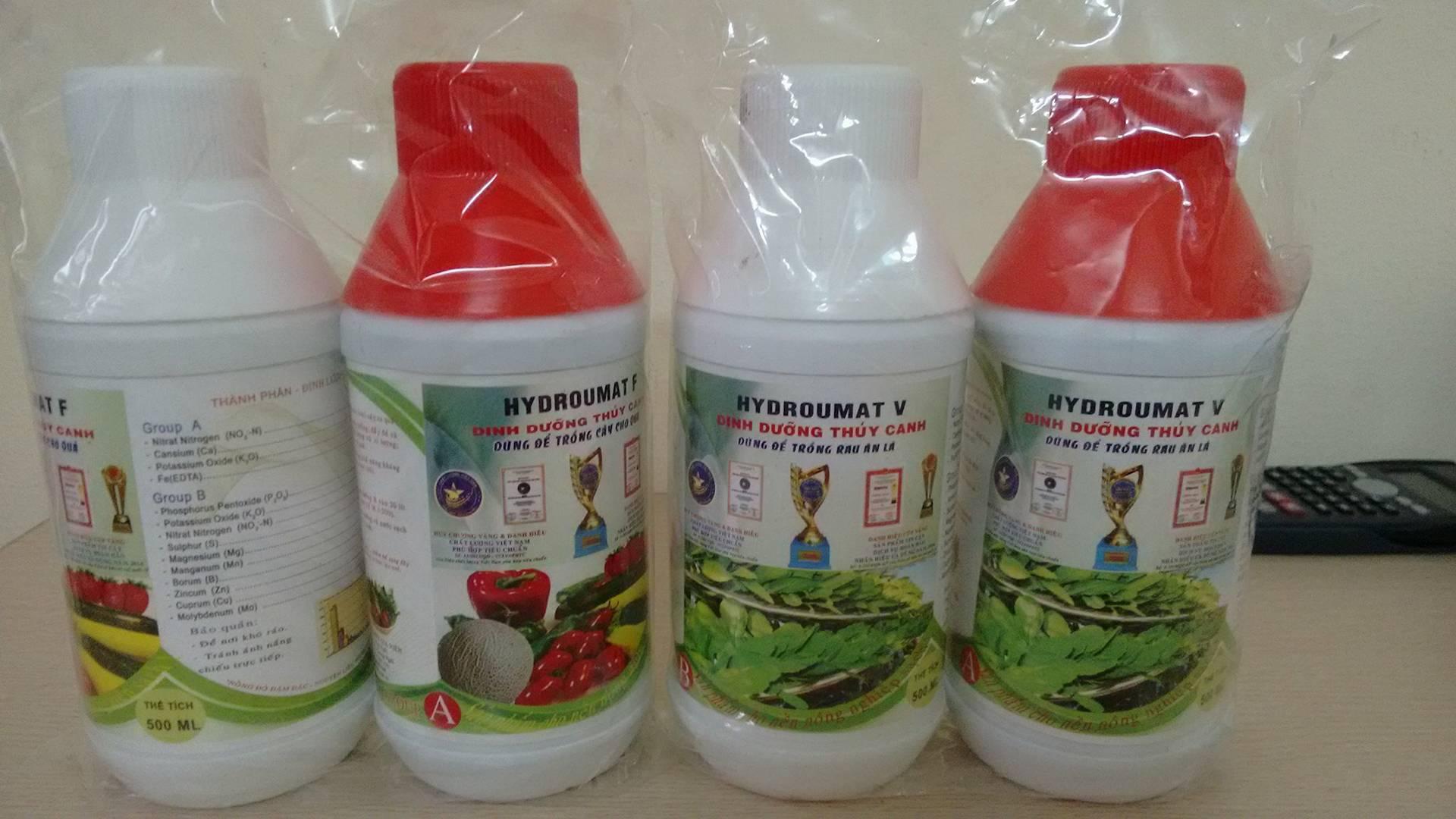 1 cặp dung dịch thủy canh hydroumat f cho cây ăn quả & 1 cặp hydroumat v cho rau ăn lá