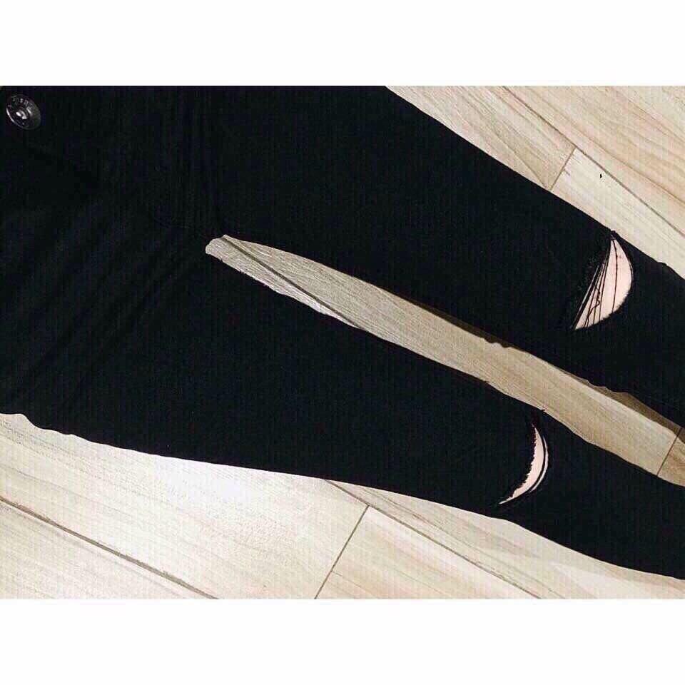 Quần jean nữ Chất jean Co giãn tốt (đen rách gối) Có Size 31-34