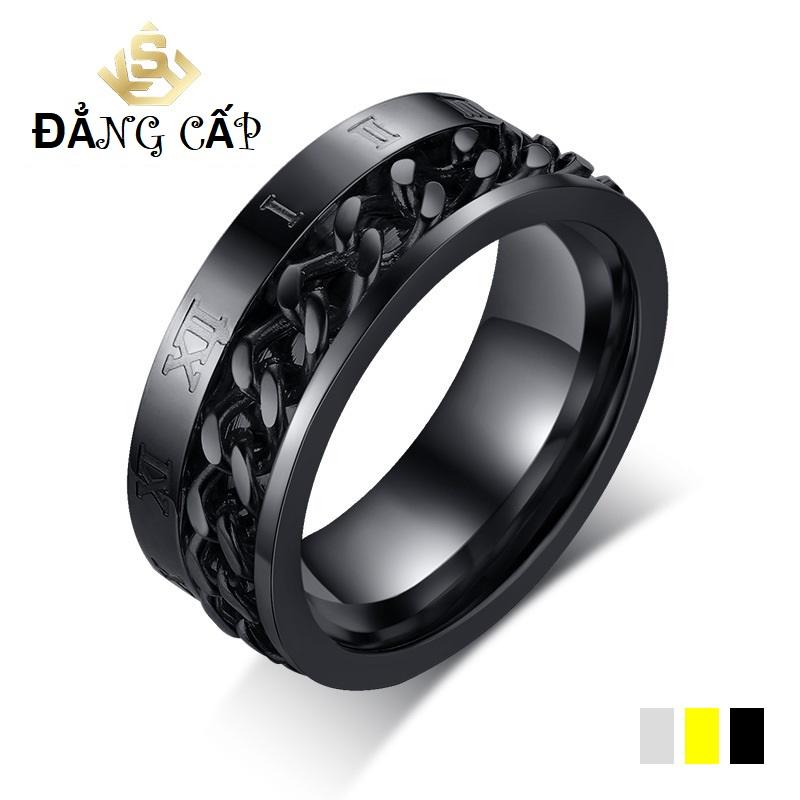 [HCM]Nhẫn Nam  Titatium Chuỗi Xích  Số La Mã  Cá Tính Đẳng Cấp ( MÀU  ĐEN)  NHANXICHLAMA