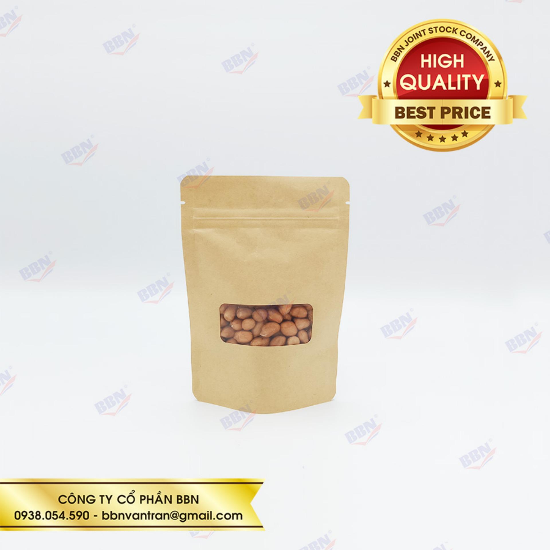 Túi giấy Kraft nâu không in Zipper có cửa sổ 12x17cm Nâu