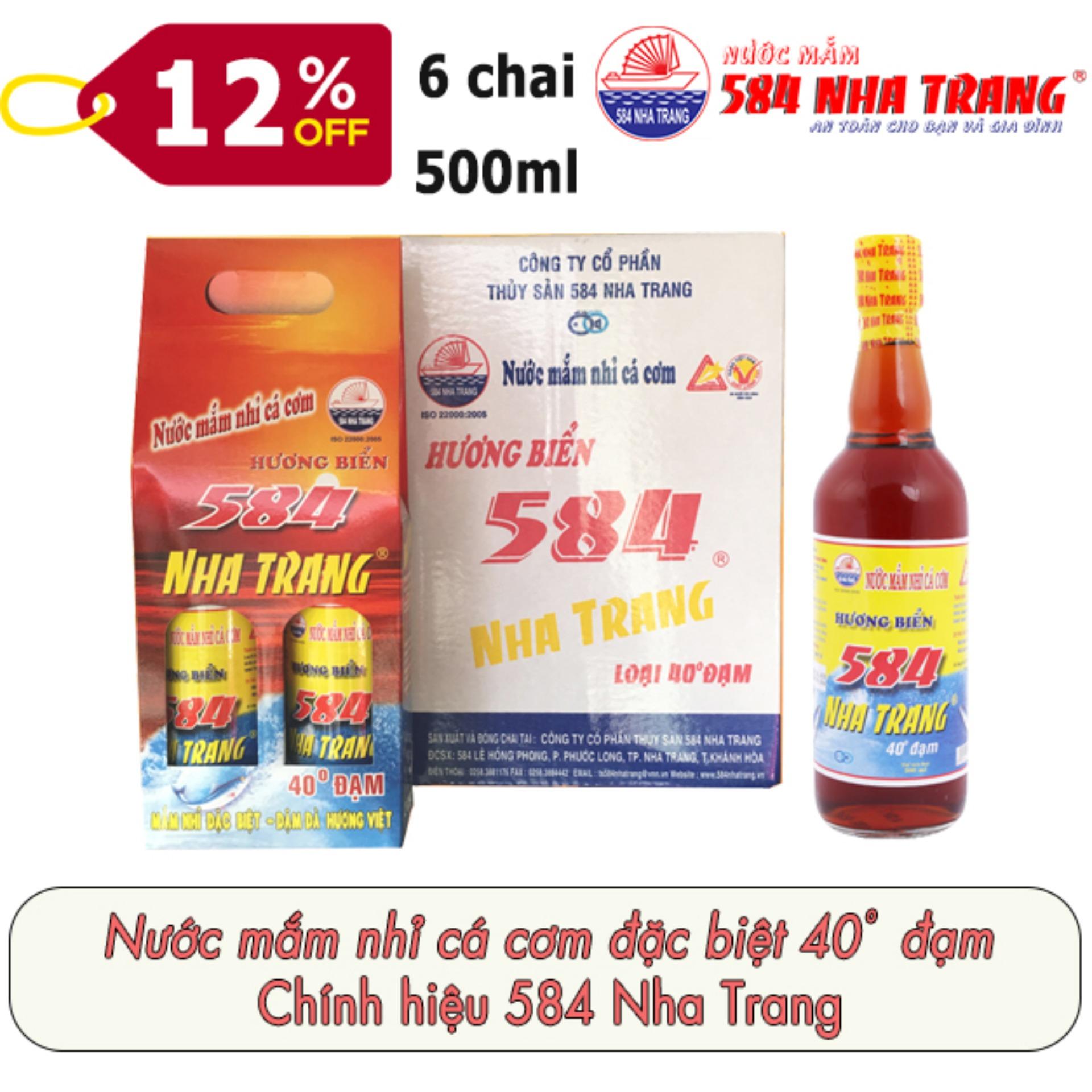 Nước mắm 584 Nha Trang 40 độ đạm thùng 6 chai PET x 500ml PM40 đặc sản du lịch Nha Trang