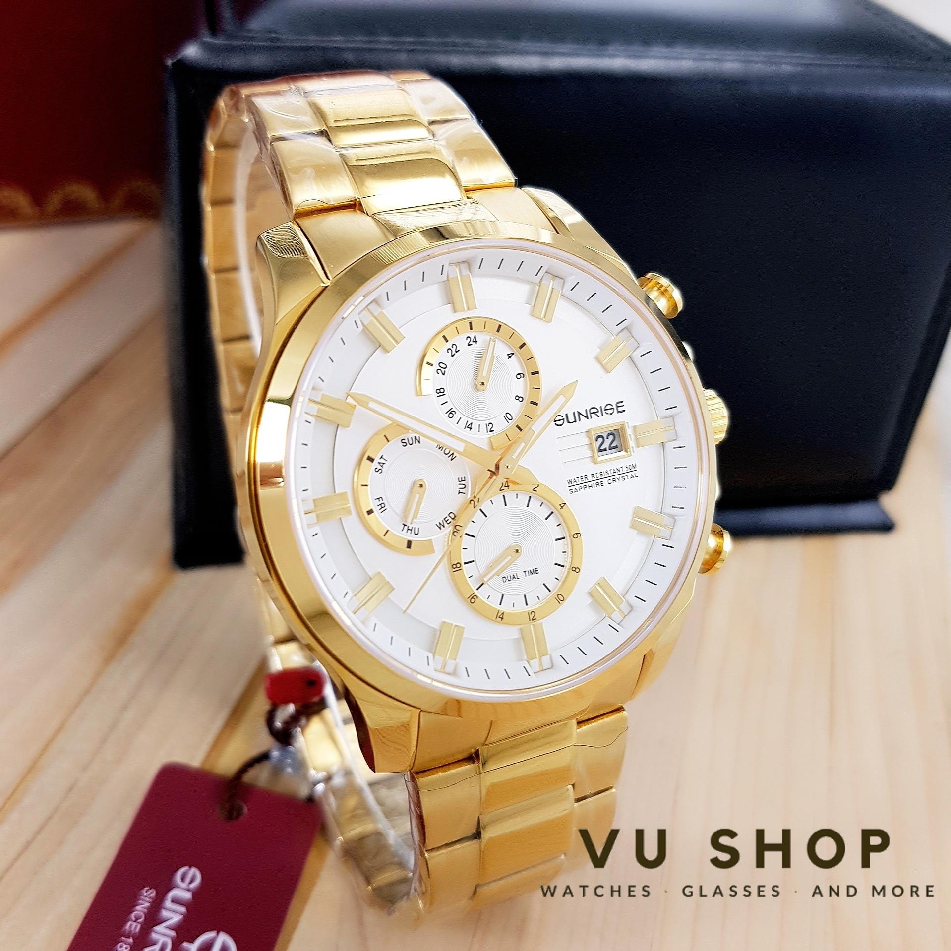Đồng hồ nam sunrise 1139sa 6 kim - kính sapphire - gold