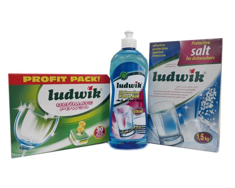 COMBO VIÊN RỬA BÁT+ MUỐI LÀM MỀM NƯỚC+ NƯỚC LÀM BÓNG LUDWIK CHO MÁY RỬA BÁT