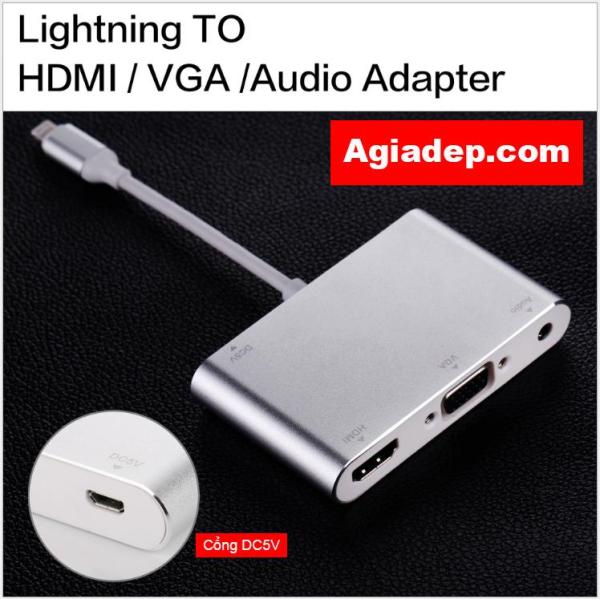 Cáp nối iPhone với đầu dây HDMI hoặc VGA (Lightning to HDMI và VGA Audio) để xem máy chiếu, tivi, màn LCD - Bản to, Bền tốt của Agiadep.com