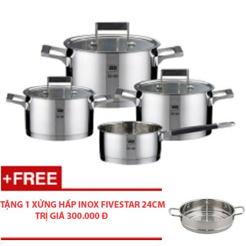 Bộ Nồi Inox Bếp Từ 4 Chiếc Elo Premium Skandinavia.thương hiệu ĐỨC. tặng 1 xửng hấp inox Fivestar 24cm