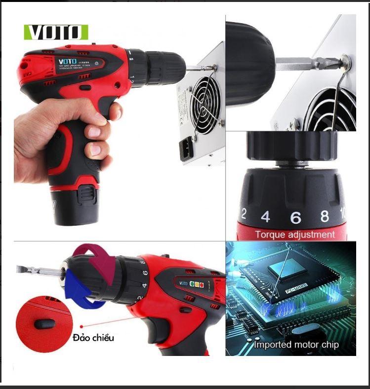 Máy Khoan Pin Cầm Tay, Khoan Pin Mini Voto 12V 100% Lõi Đồng, Máy Khoan Mini Tiện Dụng Đa Năng - BH 1 Đổi 1