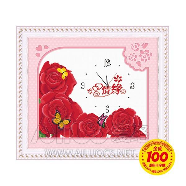 Tranh Thêu chữ thập đồng hồ hoa hồng Ailuo AL24112