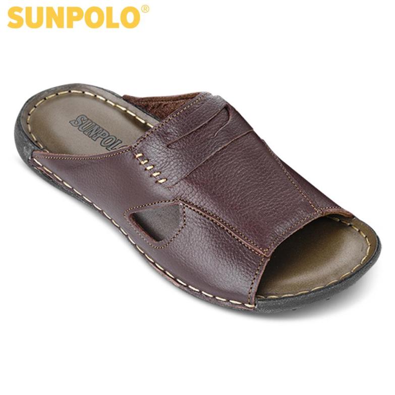 Dép Quai Ngang Nam Da Bò SUNPOLO SUD28BLBR (Đen, Nâu) giá rẻ