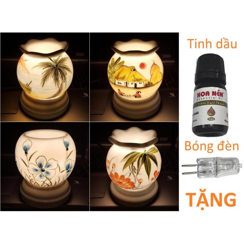 Đèn xông tinh dầu sứ Bát Tràng Tặng Tinh dầu + Bóng đèn cỡ 9,5 x 11,5cm / Đuổi muỗi Diệt muỗi Đèn trang trí