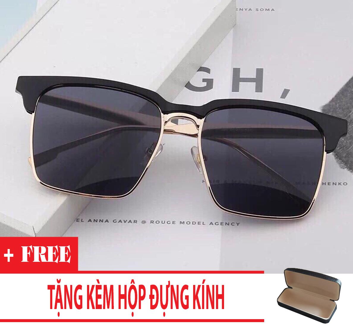 [HCM]Kính mát nam nữ cao cấp V Hot 930 (Mặt đen Gọng Kim Loại Vàng) + Tặng Kèm Hộp