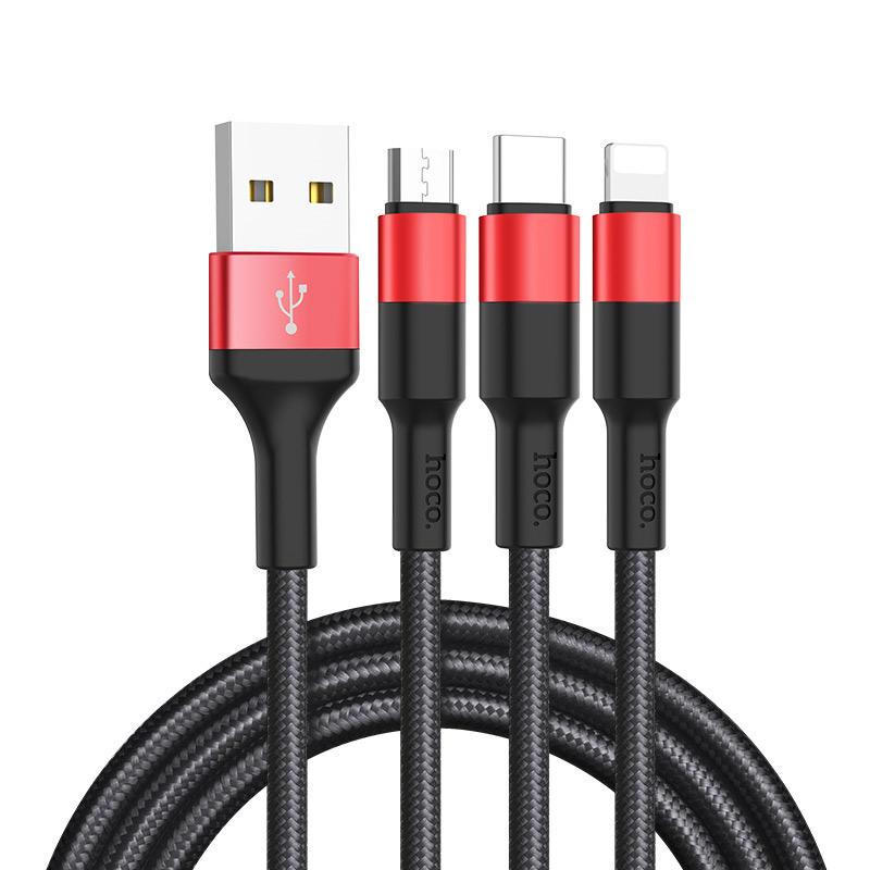 Cáp sạc 3 đầu tiện lợi hoco x26 lightningmicro usb và type c