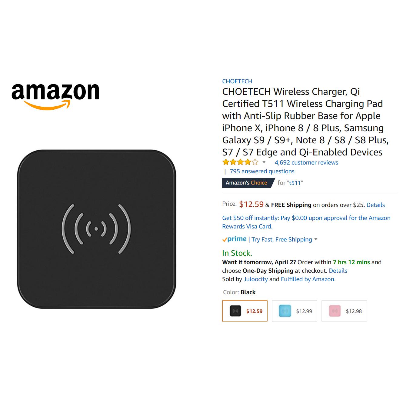 Đế sạc không dây CHOETECH T511 5W cho iPhone 8 X Samsung S6 S7 S8 hotsale Amazon