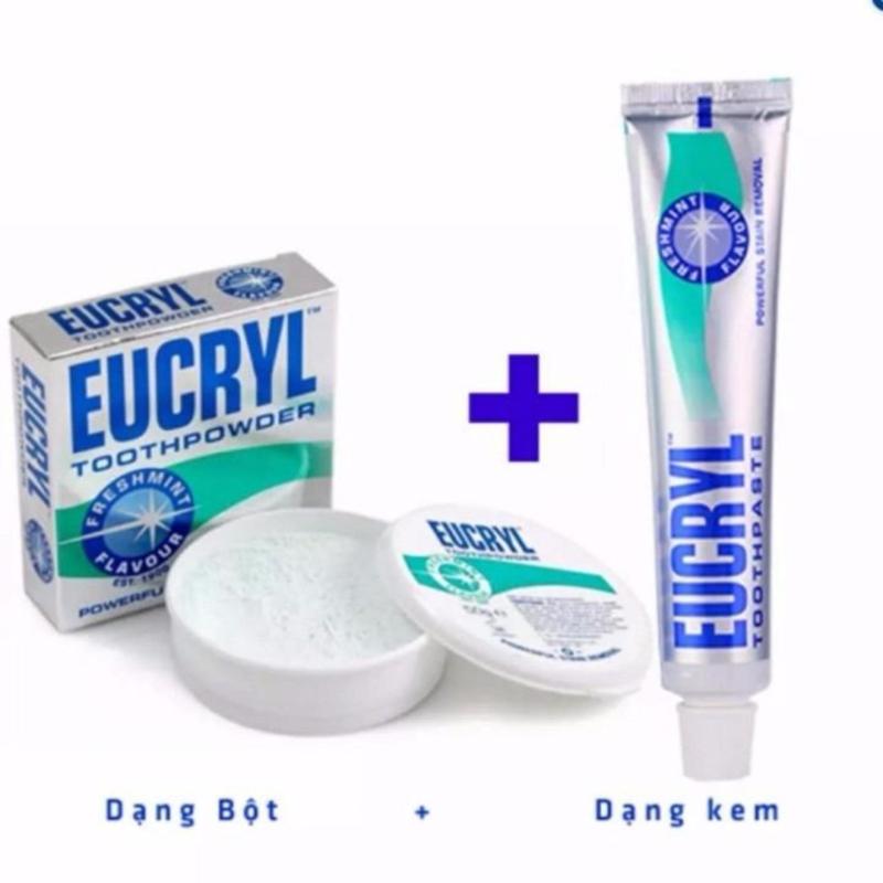 Combo Kem Đánh trắng răng EUCRYL + Bột tẩy trắng răng EUCRYL (xanh) cao cấp