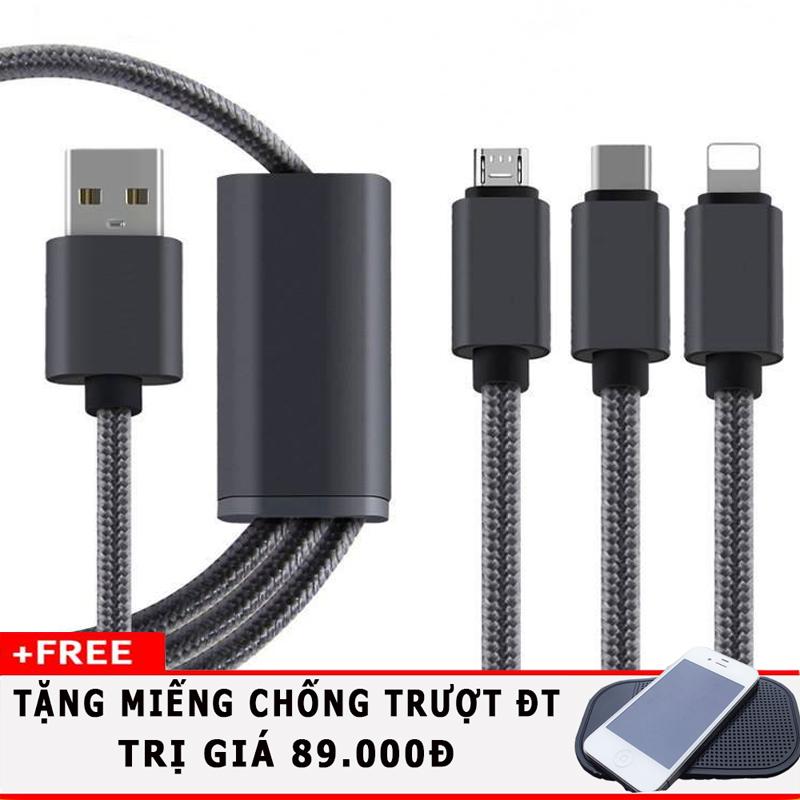 Dây sạc đa năng chia 3 chân sạc thông dụng tặng kèm Miếng dính chống trượt điện thoại