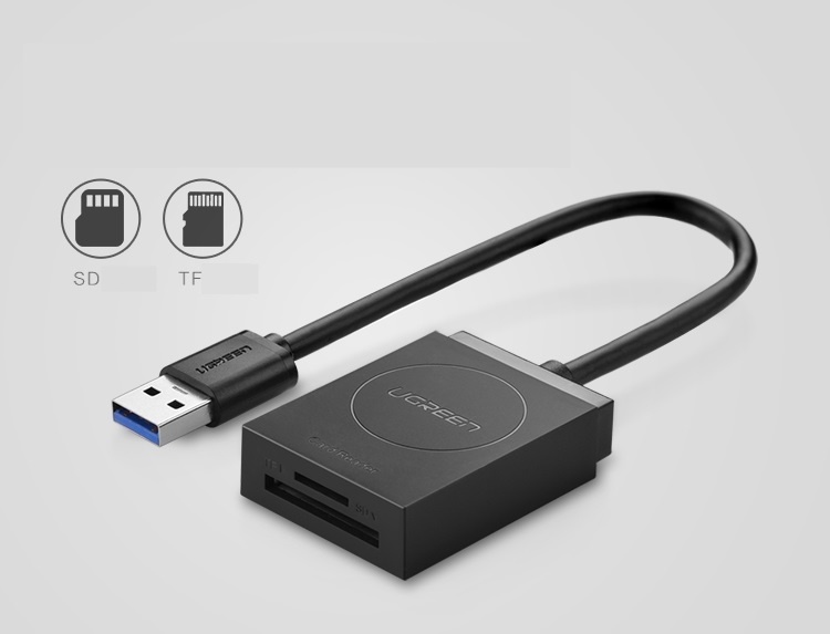 Đầu đọc thẻ USB 3.0 Card Reader Hỗ trợ thẻ TF và SD dài 15CM UGREEN CR127 20250 Đầu đọc thẻ USB 3.0 Card Reader Hỗ trợ thẻ TF và SD dài 15CM UGREEN CR127 20250