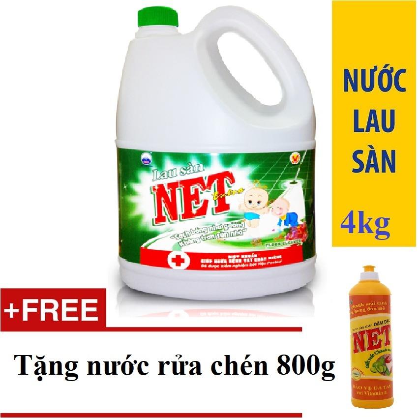Nước lau sàn net extra diệt khuẩn can 4kg tặng nước rửa chén 800g