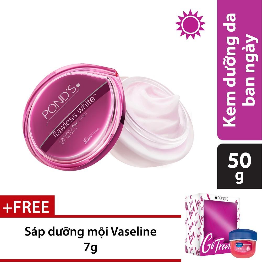 Kem dưỡng ban ngày Ponds Flawless White 50g + Tặng Sáp dưỡng môi Vaseline 7g