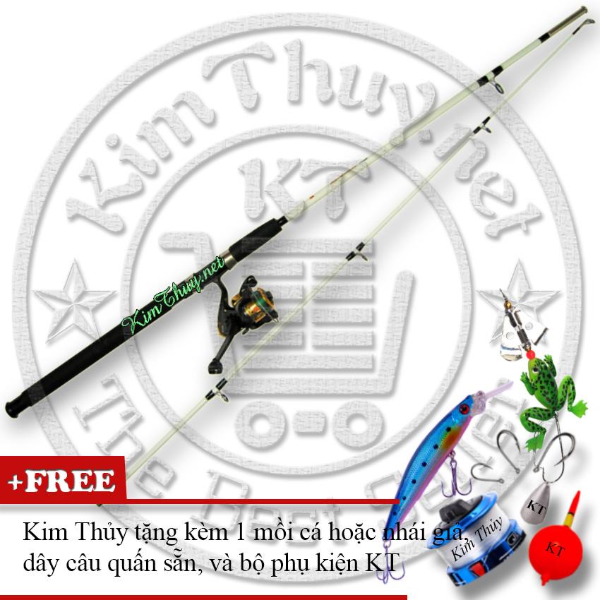 Bộ cần câu máy 2 khúc Đặc ruột 2m1 KT A2-White (*Kim Thủy) + Kèm Máy câu + Mồi câu + Dây câu, Phao câu, Chì câu, Lưỡi câu