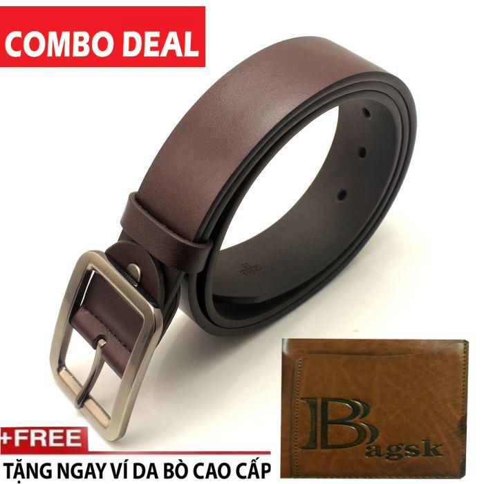 COMBO 02 Thắt lưng nam khóa kim bập bênh - Ví da nam cao cấp