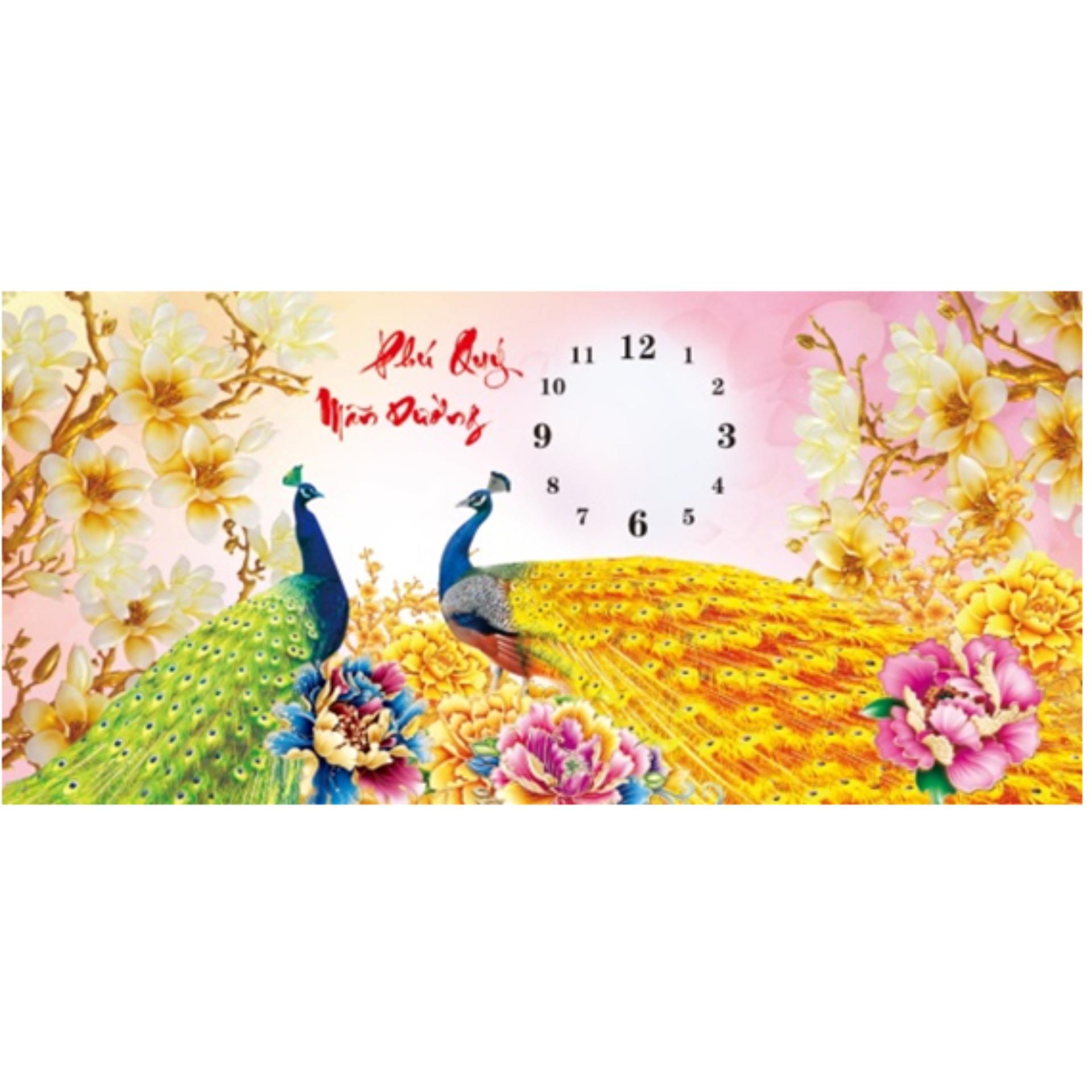 Lv163 - tranh đá đồng hồ đôi công _88*46cm
