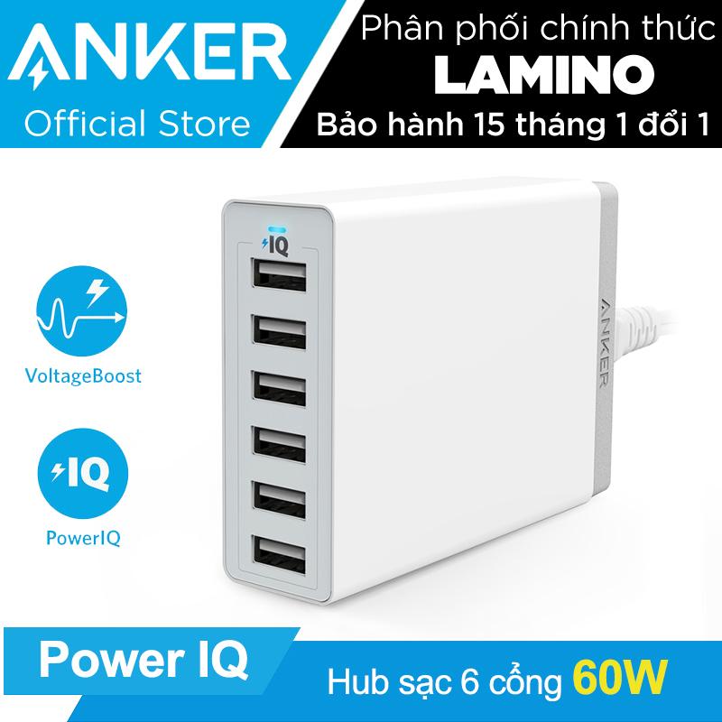 Sạc ANKER PowerPort 6 cổng 60w có PowerIQ (Trắng) – Hãng Phân Phối Chính Thức