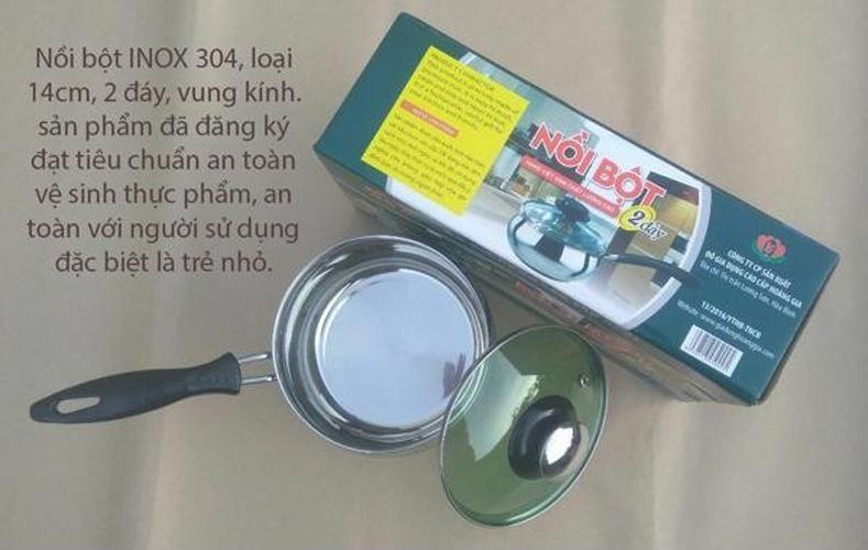Nồi bột inox 2 đáy vung kính hoàng gia loại 14cm.