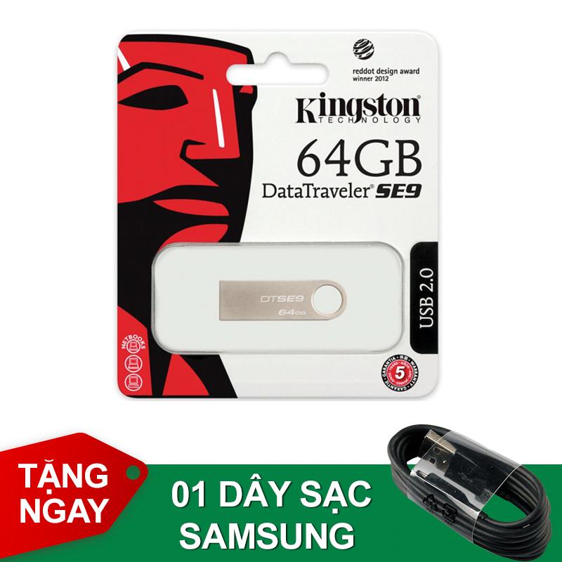 Usb kingston 64gb 2.0 datatraveler se9 tem fpt bảo hành 5 năm tặng 01 dây sạc điện thoại