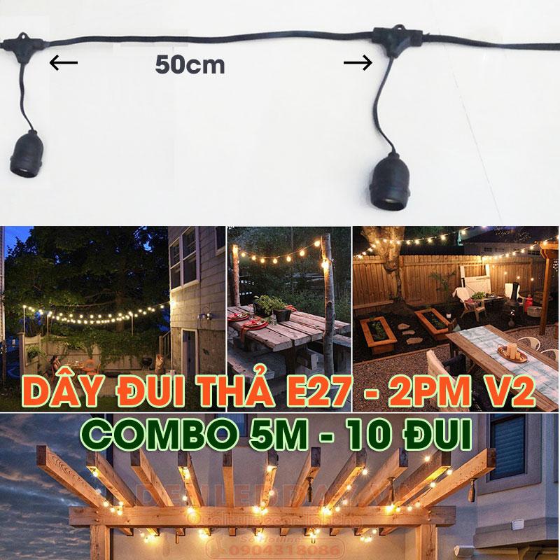 5m dây đui đèn thả e27 bóng tròn 10 đui đèn - không bóng