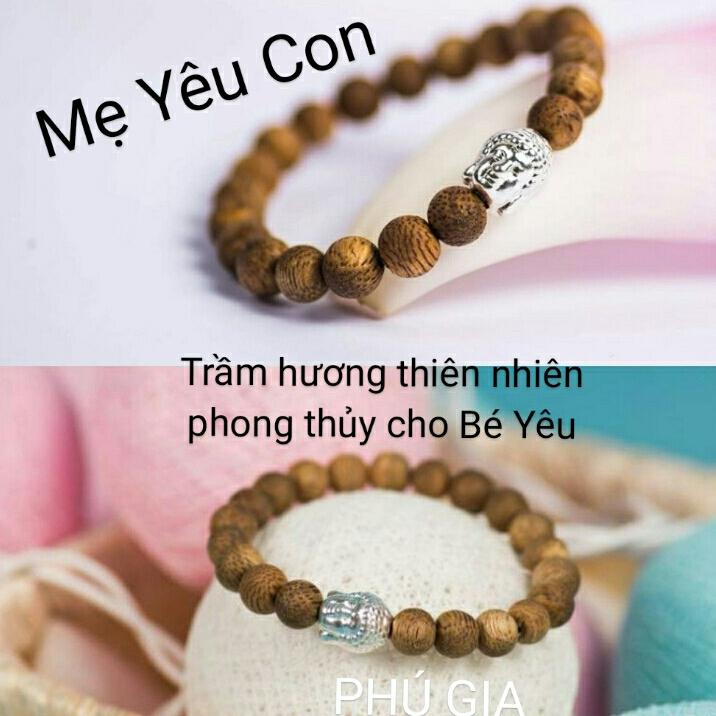 Vòng tay trầm hương thiên nhiên và mặt phật bạc ta cho bé yêu + hộp đựng cao cấp