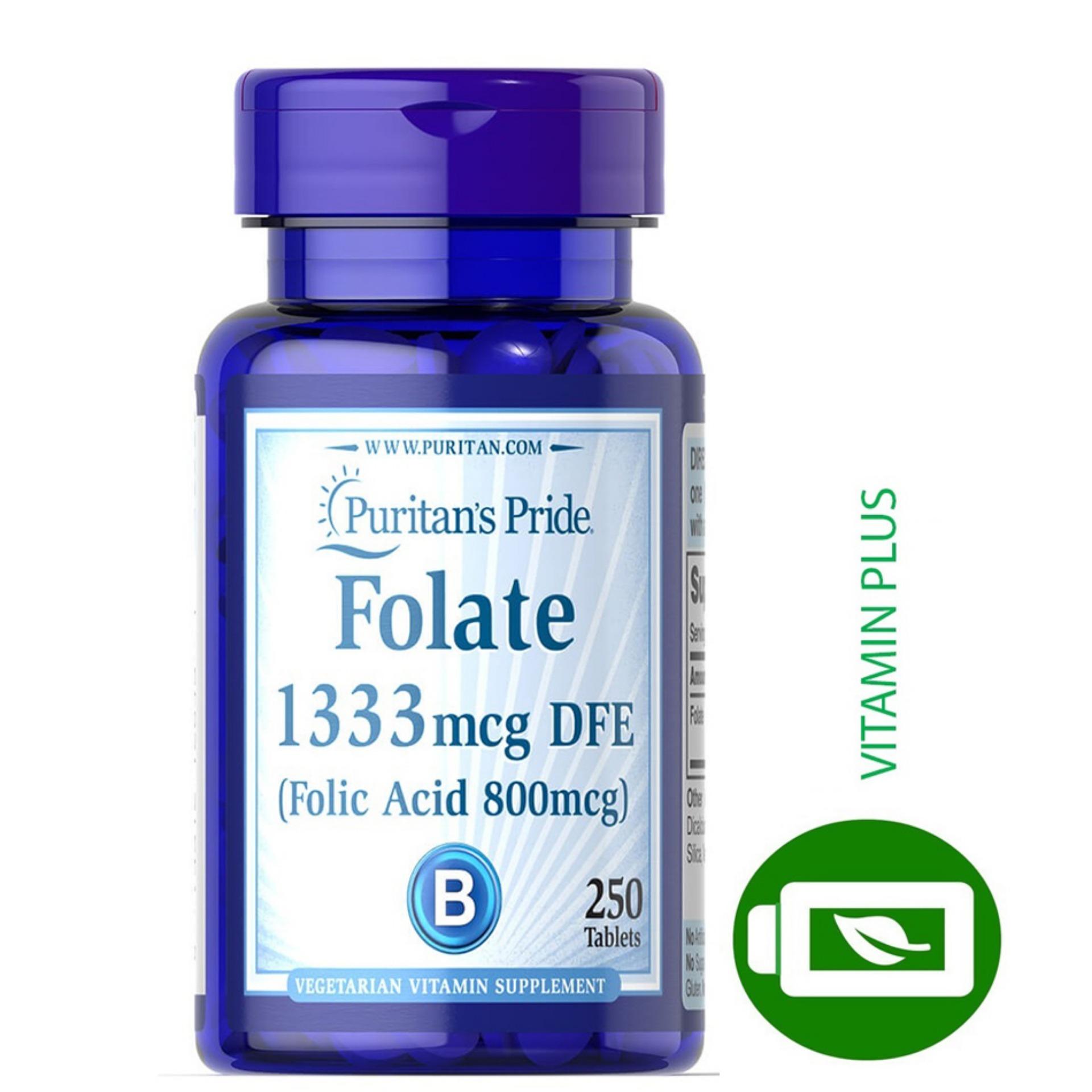 Viên uống ngăn ngừa thiếu máu phù hợp cho phụ nữ có thai Vitamin Mỹ Puritan's Pride Folic Acid 400mcg 250 viên