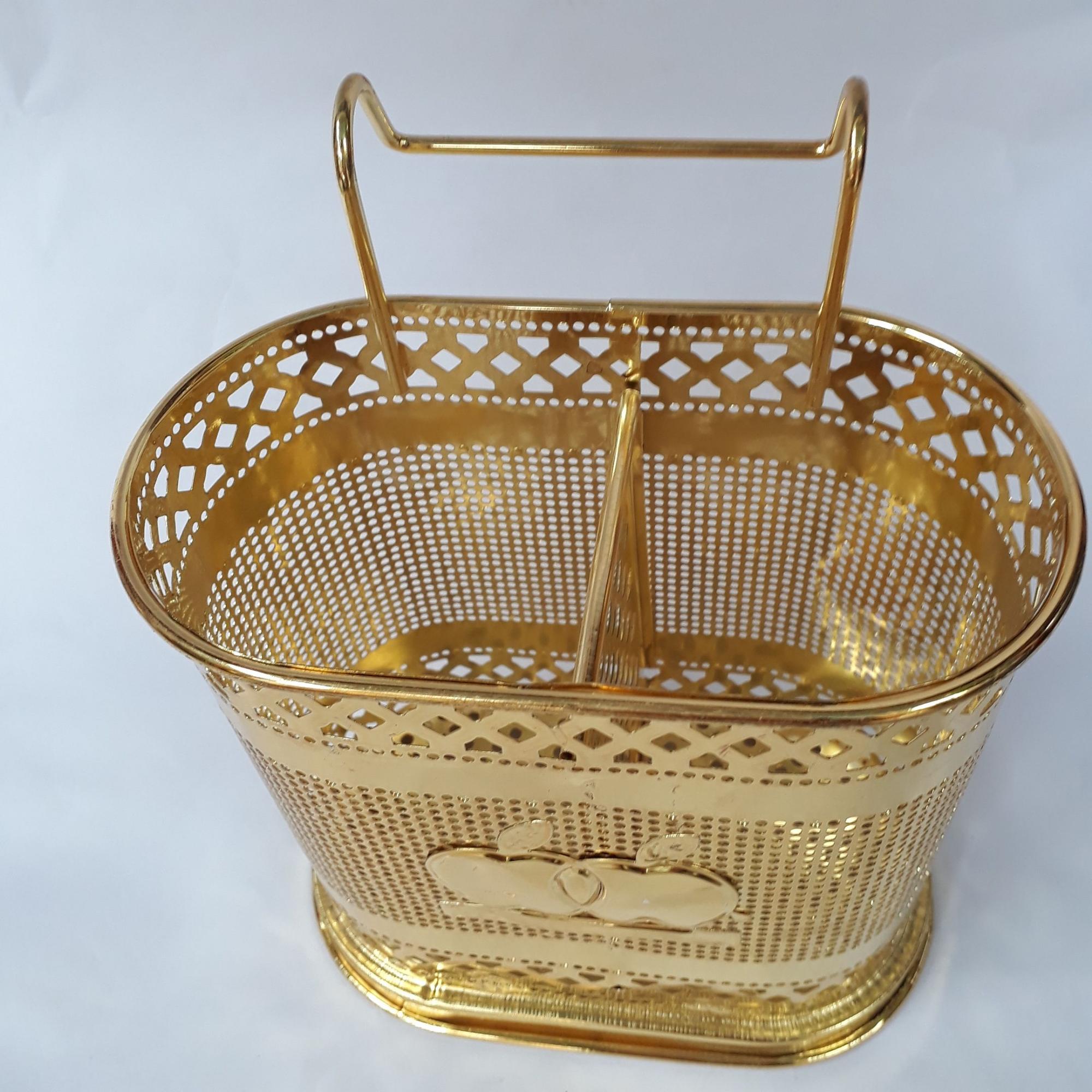 Ống đôi đựng đũa muỗng kim loại mạ vàng - Gia dụng Dũng Hà