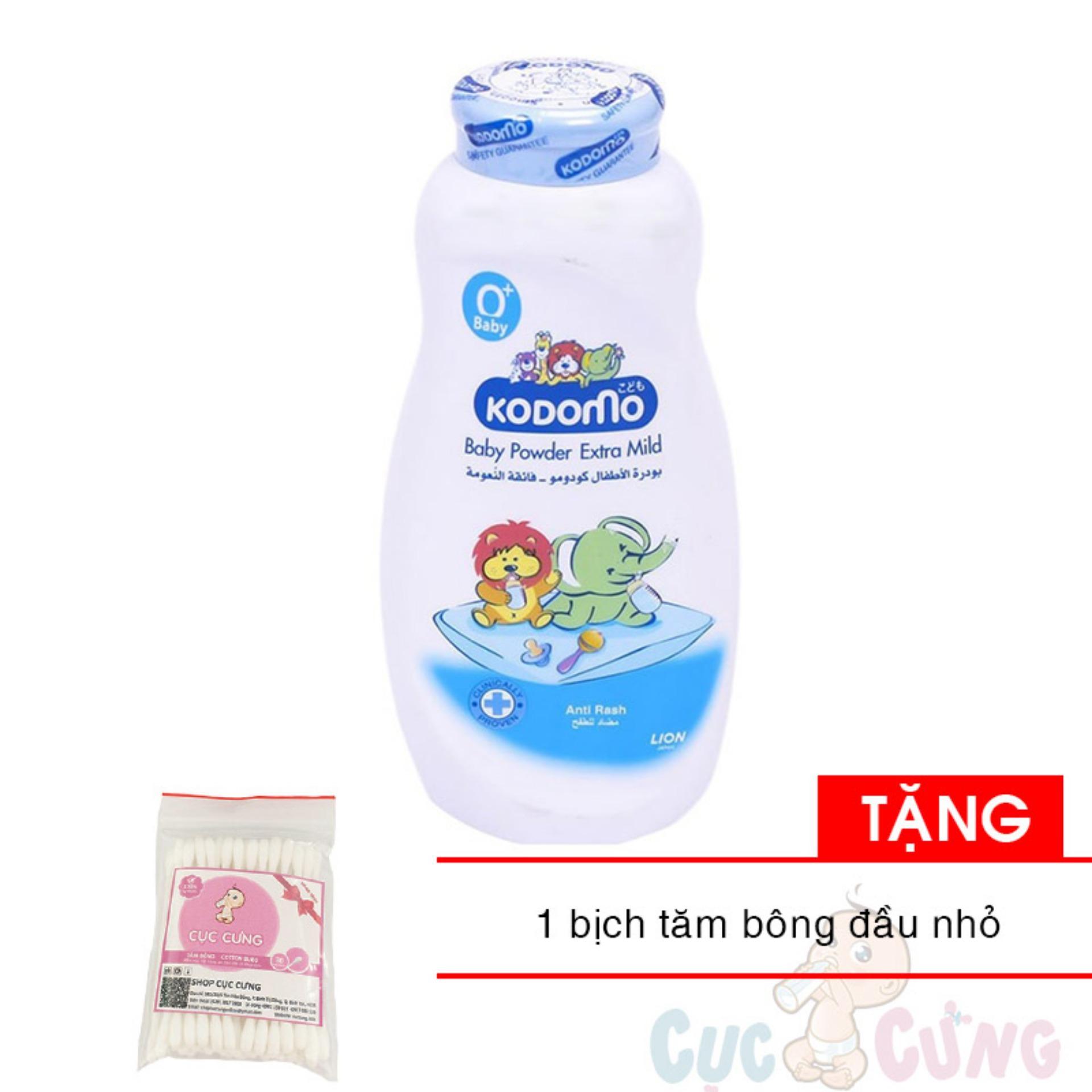 Phấn ngừa rôm sẩy Kodomo 160g - Extra Mild TẶNG 1 gói tăm bông đầu nhỏ