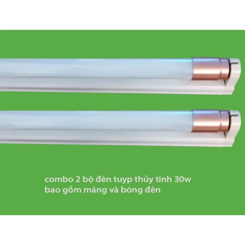 Bộ 2 Bóng đèn led Tuýp T8 thủy tinh 30W 1,2m + 2 Máng đèn